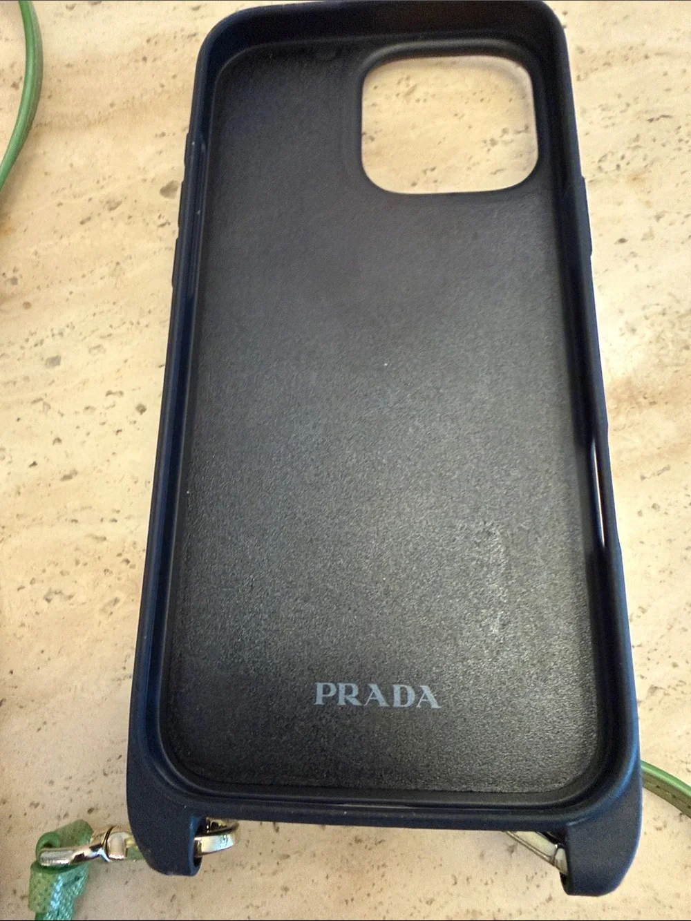 Prada Green Saffiano Leather Crossbody Phone Case with Gold Logo